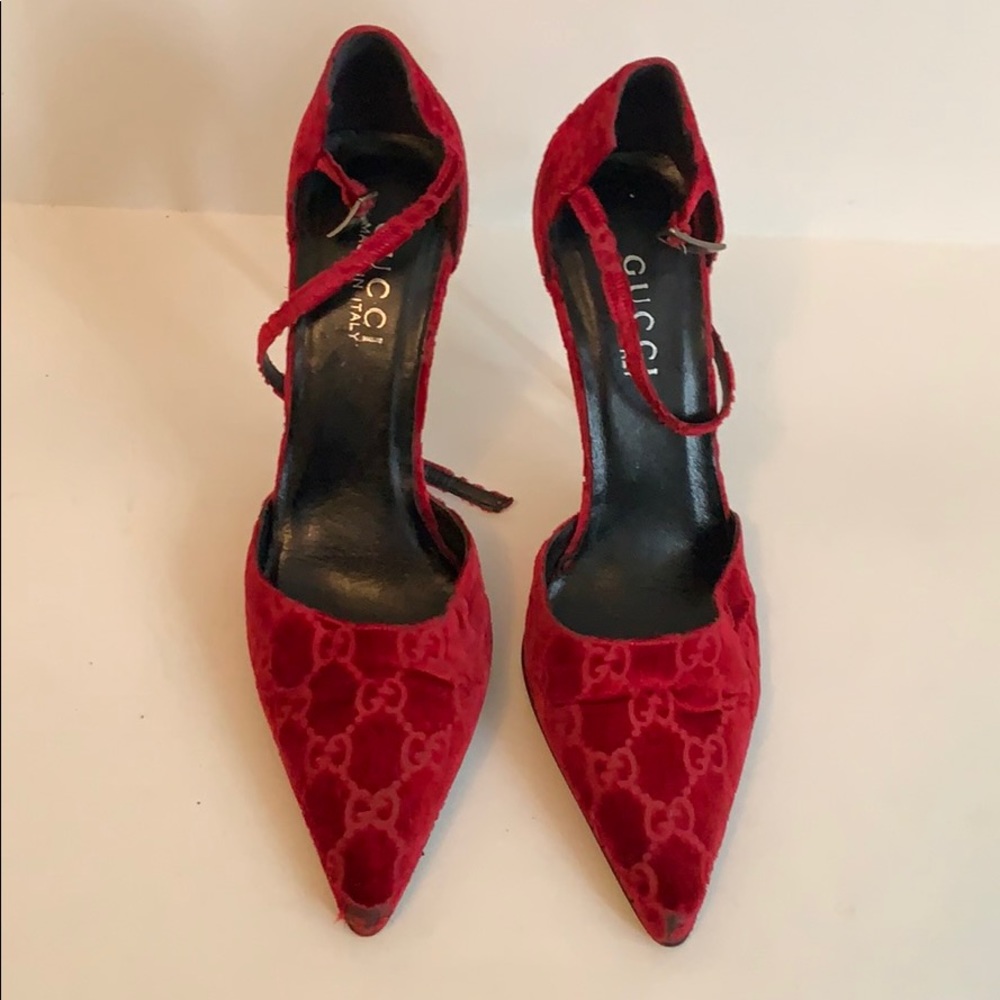 Gucci red velvet heels